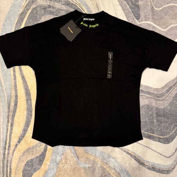 Palm Angels Black Oversized Yellow Logo T-Shirt Size Large - Picture 1 of 4